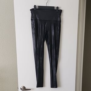SPANX Black Faux Leather Leggings | Large